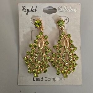 Crystal Collection Peridot Green Rhinestone Gold Tone Chandelier Earrings AL3355